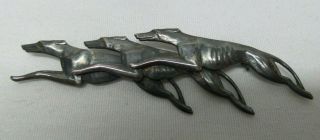 Vintage Sb Silverman Brothers Sterling Silver Racing Greyhound Dogs Trio Pin
