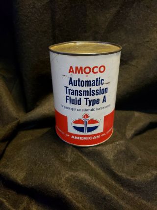 Vintage Amoco Transmission Fluid Full Quart Composite Can American Oil
