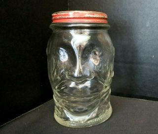 1930s Vtg LUCKY JOE Lewis Coin Bank Glass Black Americana Mustard Jar 2