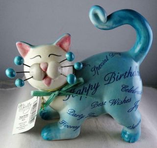 Amy Lacombe Whimsiclay Happy Birthday Cat Figurine