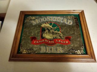 Moosehead - Canadian Lager Beer Mirror Sign Wood Frame Vintage 15 " X 19 "