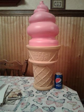 Pink Light Up Safe T Cup Ice Cream Cone Vintage Advertising 26 Inches Tall.