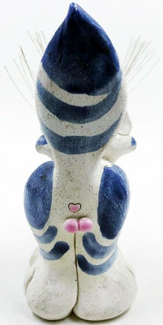 1994 Art Pottery Cat Candle Holder Handmade Blue & White Artist Sherri Pence 3 