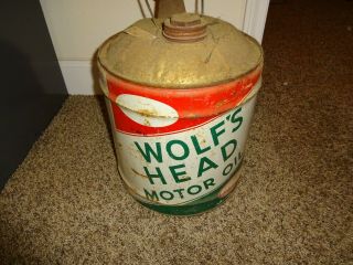 Vintage Wolfs Head Motor Oil Metal Five 5 Gallon Can Bucket Rare