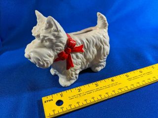 Large Ceramic Bank Dog Vg Xmas Bow Scottie Westie White Figure Sculpture West