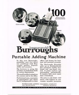 1926 Burroughs Portable Adding Machine Office Calculator Vtg Print Ad
