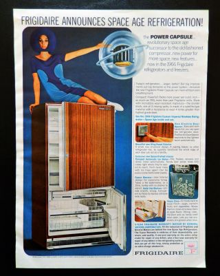 Vtg 1966 Frigidaire Space Age Refrigerator Retro Advertisement Ad Art