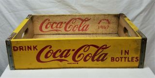 Coca Cola Vintage 1967 Yellow Wooden Crate Carrier Box Coke Bottles Chattanooga