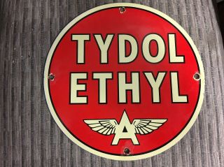 Tydol Ethyl Flying A Porcelain Sign