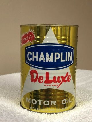 Vintage.  Near.  CHAMPLIN.  Full.  All Metal Oil Can.  ENID,  OKLAHOMA 3