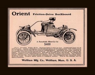 1906 B Ad Waltham Mfg Co Orient Friction Drive Buckboard Auto