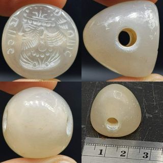 Rock Crystal Old Sassanian King Face Seal Intaglio Writing Stone Bead 27