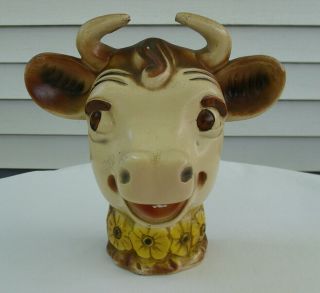 Rare Vintage Bordens Dairy Elsie The Cow Adv Chalkware Hanging Head Bank W/ Tag