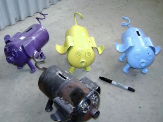 " Piglets” Metal Piggy Bank Pig Art Bank Made Out Of Propane Tanks Recycled