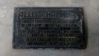 Vintage Allis - Chalmers Small Sign Plaque Brass Direct Current Generator