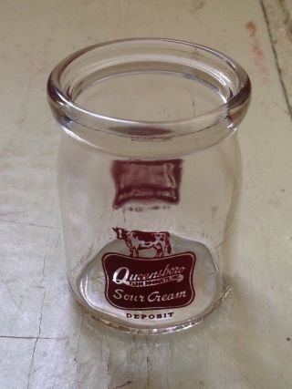 Vintage Queensboro Sour Cream Jar,  Clear Glass Half Pint C.  1950s? Colored Label