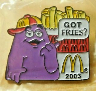 Mcdonalds European Grimace Enamel Pin 2003 Rare Got Fries?