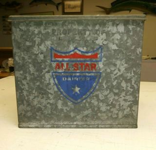 Vintage " All Star Dairies " Front Porch Delivery Galvanized Insulated Milk Box
