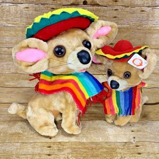 Two Goffa International Chihuahua Dogs W/serape And Sombrero