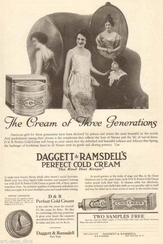 Antique Daggett & Ramsdell Cold Cream Beauty Women Skin Face Powder Tin Art Ad