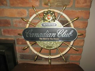 Imported Canadian Club Ships Wheel Bar Wall Sign