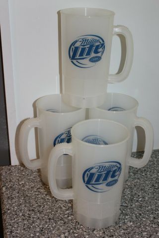 (4) Miller Light Extra Large 32 Oz Heavy Plastic Beer Mugs Cups Shpg