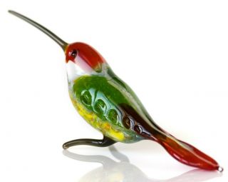 Red Green Hummingbird Figurine Blown Glass " Murano " Art Animal Bird Miniature