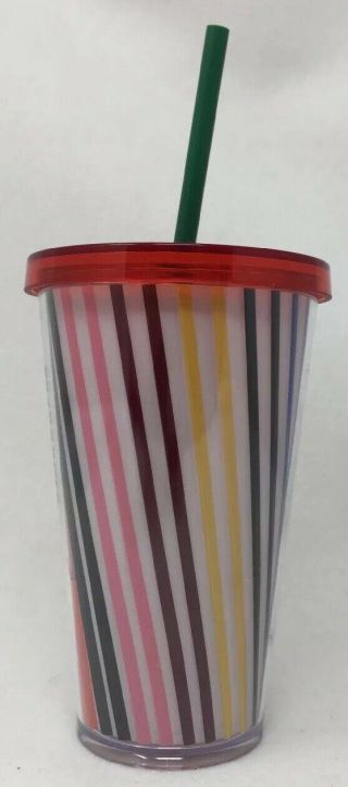 Starbucks White & Rainbow Candy Striped Cold Cup Tumbler Grande 16oz 2018 3