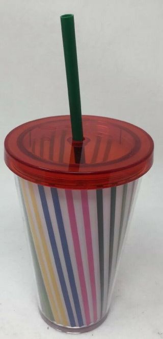 Starbucks White & Rainbow Candy Striped Cold Cup Tumbler Grande 16oz 2018 4