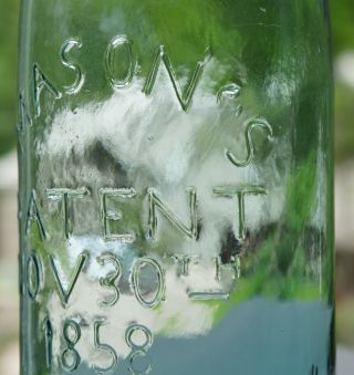Aqua MASON `S PATENT 1858 S&R Base,  Bkwds ' S 1/2 Gallon Fruit Jar 3