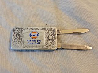 Vtg Gulf Oil Co Advertising Imperial Money Clip Knife File Ask The Pro From Gulf