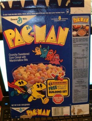 General Mills 1985 Pac Man Cereal Box Old Vintage Flat