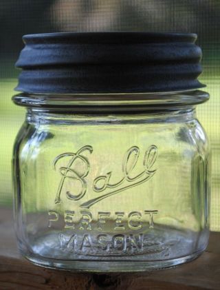 Vintage 1942 1955 Ball Perfect Mason 1/3 Third Pint Ribbed Canning Jar,  Ball Lid