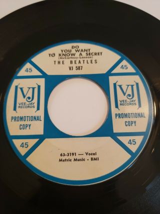 The Beatles Do You Want To Know A Secret Vee Jay Records Promo 45 Vj - 587 Rare