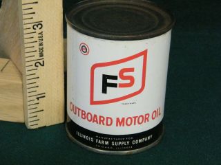 Vintage Rare Fs Farm Supply Outboard Boat Motor Oil Can Full 8oz 2 Cycle