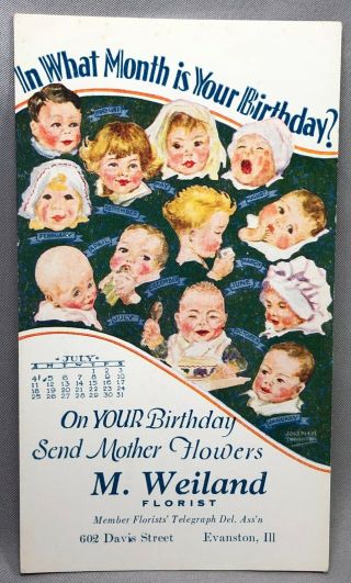 Florist Birthday Baby Advertising Ink Blotter Vintage Evanston Ill