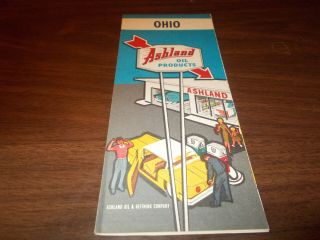 1961 Ashland Oil Ohio Vintage Road Map / Cover Art
