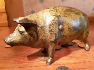 Antique Cast Iron Pig Bank Vintage Standing Piggy Bank Penny Toy