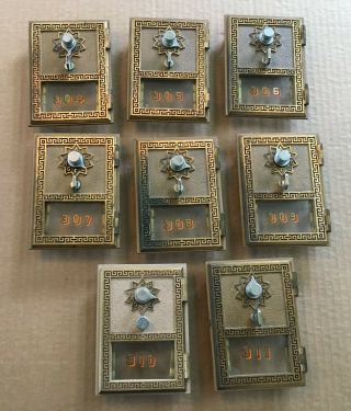 8 Antique Brass Post Office Box Doors 3 1/2” X 5 " Includes All Combinations