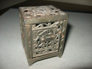 Antique Cast Iron Toy Figural Safe Coin Bank Circa 1900 With Key