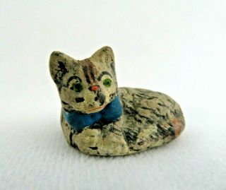 Antique Miniature German Bisque Porcelain Kitten Cat Figurine 1 1/4 " Long
