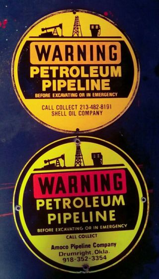 Vintage Porcelain Metal Oil Well Pump Signs 2 Advertising Not Coke Gas