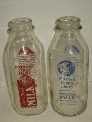 2 Vintage Pittsford Farms Dairy Milk Bottles In Great Shape