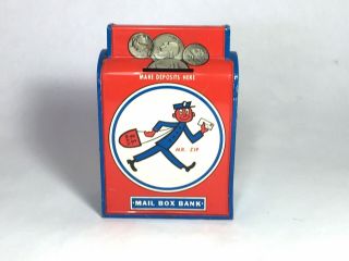 1963 Mr.  Zip Mailbox Tin Bank Ohio Art United States Postal Service Ad Toy