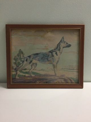 Old Paint By Number Faded Distressed German Shepard Dog Pbn 1950s Framed 11 " X9 "