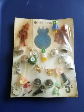 Vintage Gumball/vending Machine Moon Ring Five Cent Display Card