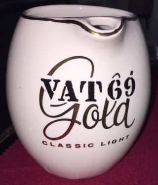 Decanter Jug Bottle Vat 69 Scotch Gold Pub Advertising Water Pitcher Vintage