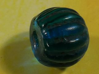 Antique Chinese Deep Blue Peking Glass Fluted Melon Bead 9.  3 By 7.  3 Mm Perfect