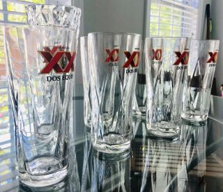 8 Dos Equis Premium Beer Tall Etched Bar Glass 18 oz 2