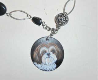 Shih Tzu Dog Necklace Hand Painted Pendant Jewelry For Women